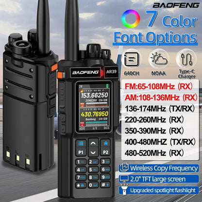 BAOFENG AR-39 Walkie Talkie Wireless Copy Frequency Long Range Type-C Charger Wireless Copy Frequency Large Screen Ham Radio