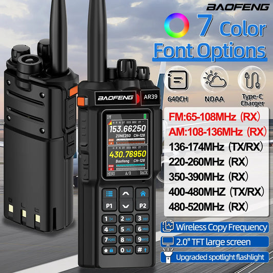 BAOFENG AR-39 Walkie Talkie Wireless Copy Frequency Long Range Type-C Charger Wireless Copy Frequency Large Screen Ham Radio