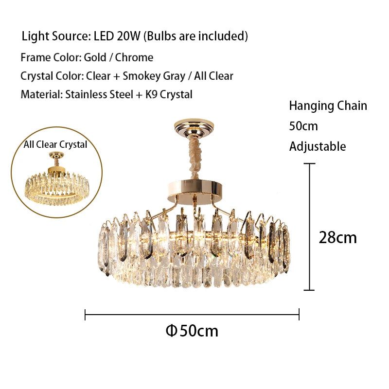Clear Crystal Ceiling Chandeliers New LED Lights Luxury Rectangle Hanging Lamp Modern Home Decor Lustres for Dining Room Table