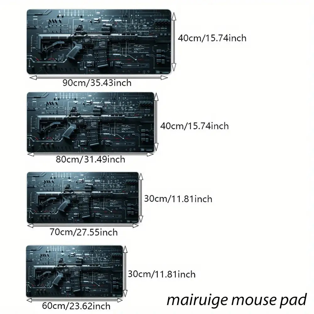 Gun-Themed Mouse Pad Large Size Rubber Base Anti-slip PC Desk Accessories Mousepad for Offices and Gamer Keyboard Mats Decor Mat