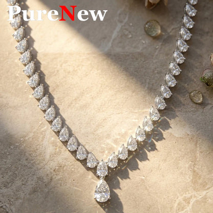 PureNew 30CT Luxury Pear Full Moissanite Chain For Women 925 Silver Plated 18k Gold D Color Women's Moissanite Weeding Necklace