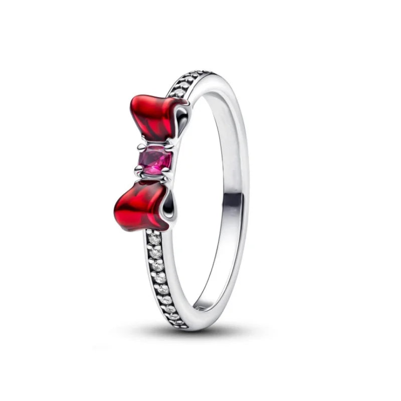 Luxury Original 925 Sterling Silver Heart-shaped Bow Flower Ring fit Women's High-end Jewelry Parties Valentine's Day Gifts