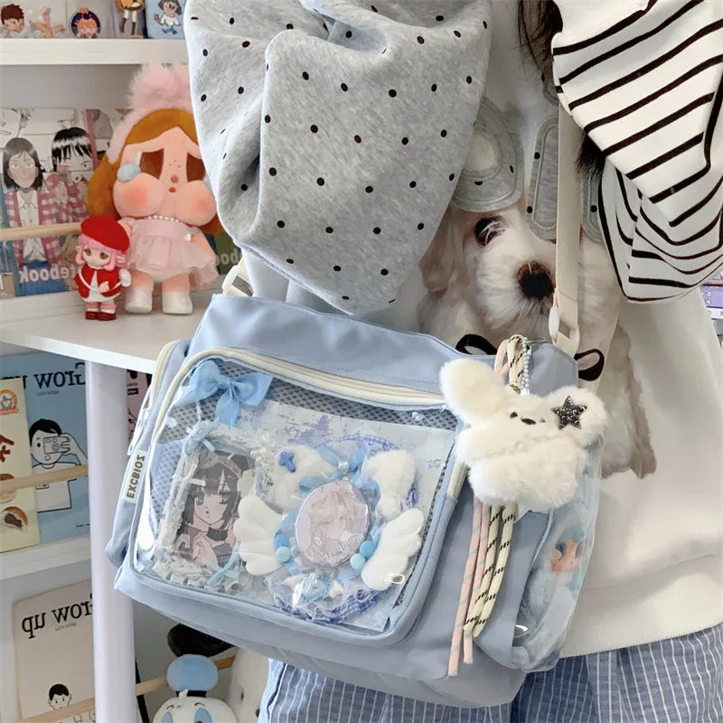 Trendy Transparent Crossbody Bag for Girls Large Capacity Shoulder Bags Fashionable School Style Texture and Versatile Ita Bag