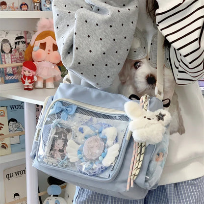 Trendy Transparent Crossbody Bag for Girls Large Capacity Shoulder Bags Fashionable School Style Texture and Versatile Ita Bag