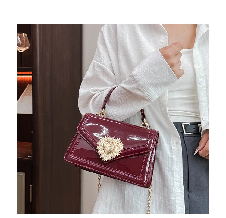 Light Luxury Burgundy Handbags for Women Trendy Versatile Buckle Flip Shoulder Bags Female Casual Commuting Chain Crossbody Bag