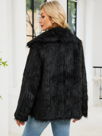 2026 Autumn Winter Brown Faux Fur Coat Women Casual Turndown collar Fluffy Plush Jacket Long Sleeve Thick Fake Fur Warm Cardigan