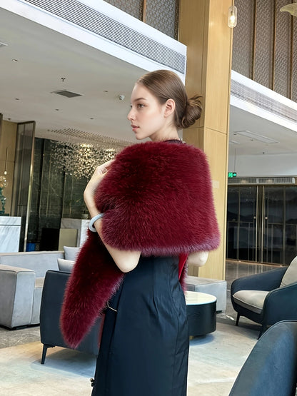 A Handmade Polyester Faux Fox Fur Women's Fashion Shawl for Weddings, Parties, and Gatherings, a Warm and Stylish Accessory