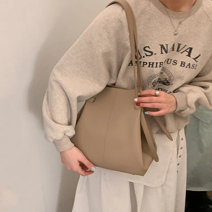 Luxury Designer Women's Soft PU Leather 2-in-1 Shoulder Tote Bag Set Big Capacity Branded Shopper Handbags Gray Blue PinkTan