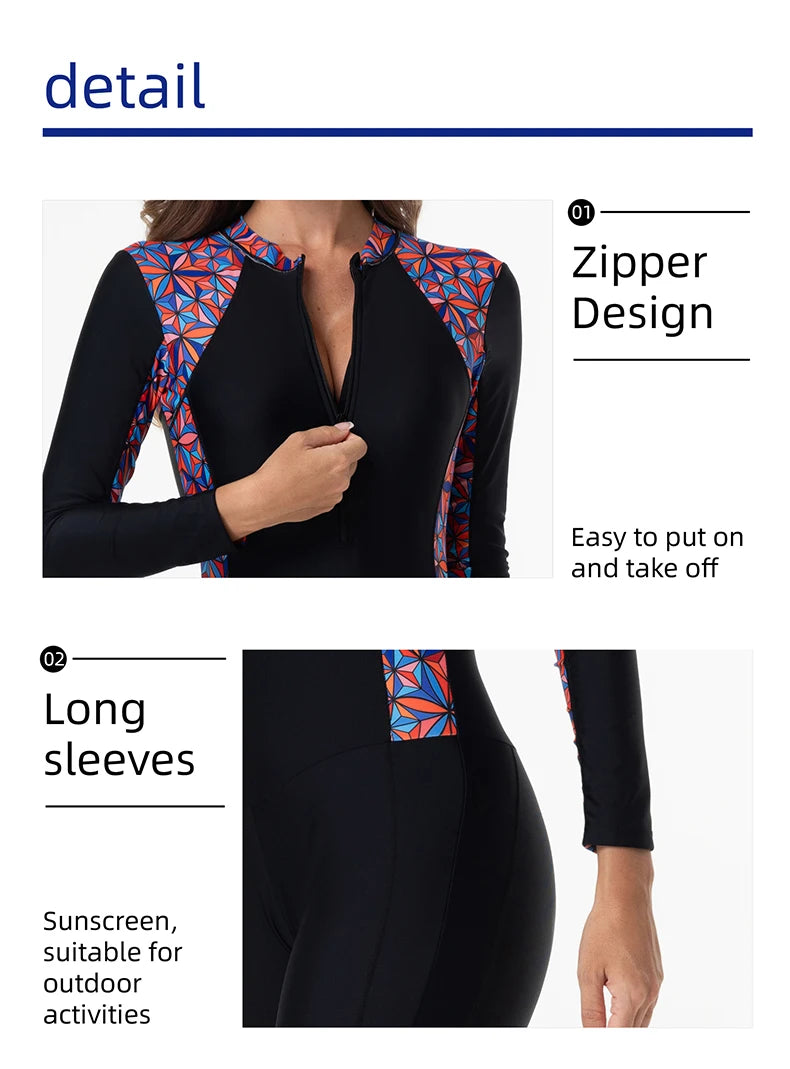 New Women Swimsuit With Sleeve One-Piece Bathing Suits Female Beachwear Sport Style Girls Swimwear Woman Surfing Suit Diving