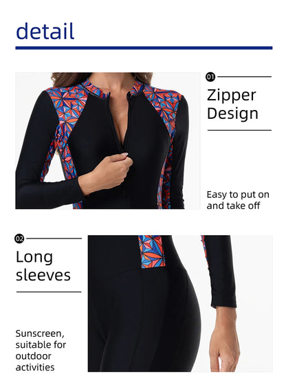 New Women Swimsuit With Sleeve One-Piece Bathing Suits Female Beachwear Sport Style Girls Swimwear Woman Surfing Suit Diving