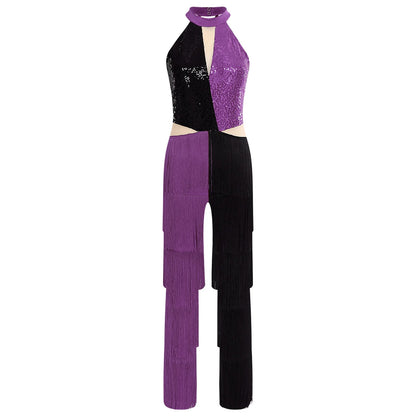70s 80s Disco Costume Women's Streetwear Jumpsuit Shiny Clubwear Flared Long Pants Rompers Flares Metallic Hippie Party Outfit