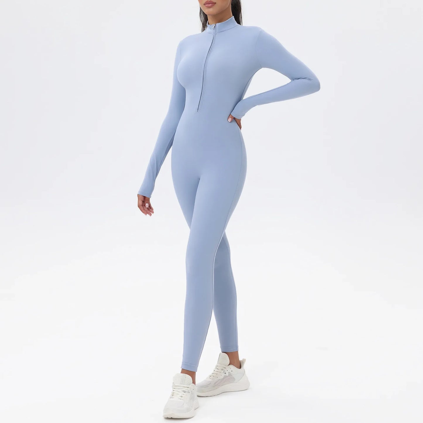 European and American popular zippered long-sleeved trouser jumpsuit slim fit hip-lifting sportswear yoga wear