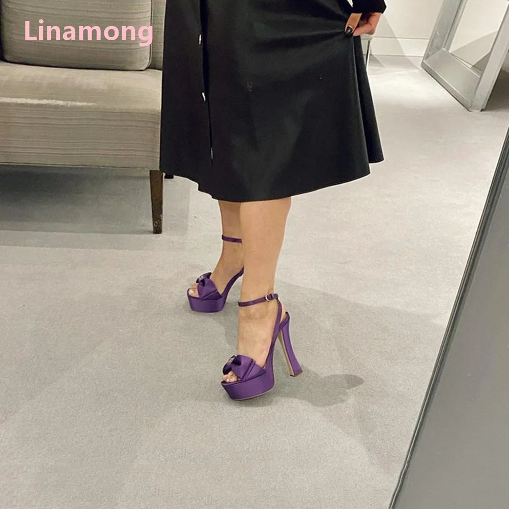 Slik Butterfly-knot Platform Fashion Sandals For Female Women Round Toe Luxury Elegant Design Ankle Buckle Strap Sexy Shoes
