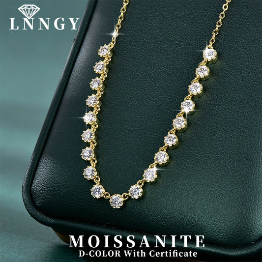 Lnngy Sparkling 3MM Moissanite Bubble-Style Necklace 14K Gold Filled Choker Necklace for Women Wedding Jewelry Accessories