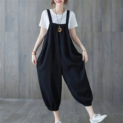 Casual Rompers For Women 2026 New Summer Large Size Korean Loose Harlan Jumpsuit Pants Solid Ladies Suspender Overalls L-5XL