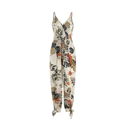 Spring and Summer Women's New Camisole Jumpsuit Cross-Border Printed Sexy Backless Lace Up V-Neck