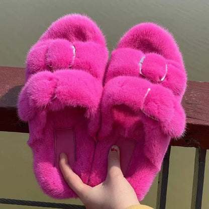 Luxury Designer Slipper Women 2025 Winter European Fashion Women's Shoes Ladies Slippers 100% Mink Slippers Shoes for Woman