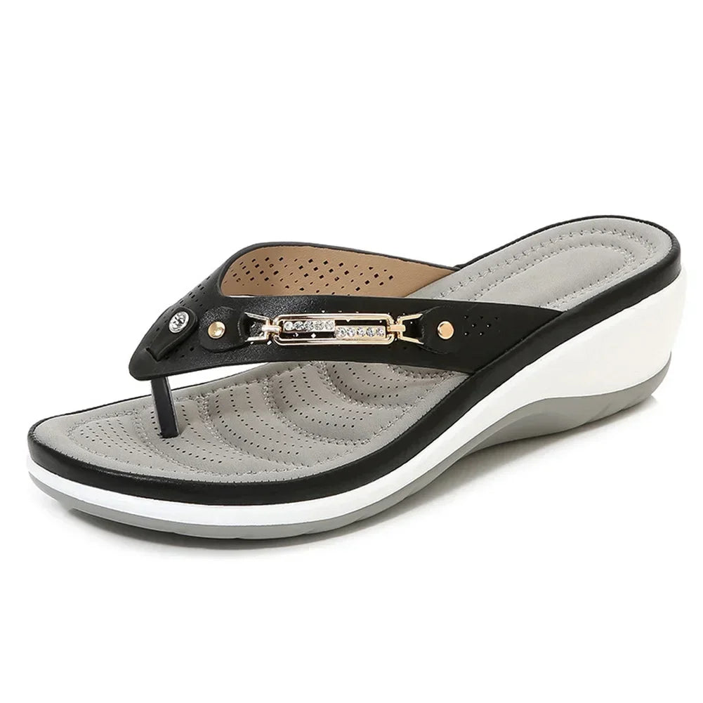 Sandals for Women Flip Flops Metal Button Slides Slipper Beach Dance Non-slip Casual Wedge Shoes Female Summer Slippers Sandals