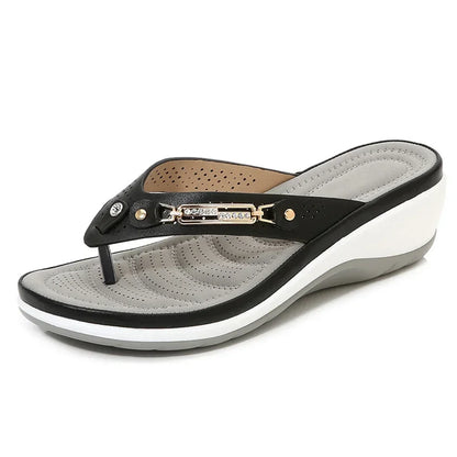 Sandals for Women Flip Flops Metal Button Slides Slipper Beach Dance Non-slip Casual Wedge Shoes Female Summer Slippers Sandals