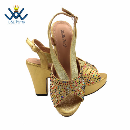 Buckle Strap Sandals Nigerian Women Shoes and Bag Set in Green Color with Wedges Heels For Ladies Party