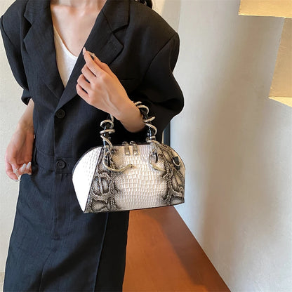 Crocodile Pattern Top-handle Shell Bag With Snake Hardware Wild Shoulder Crossbody Handbags MOODS Designer Luxury Bags For Women