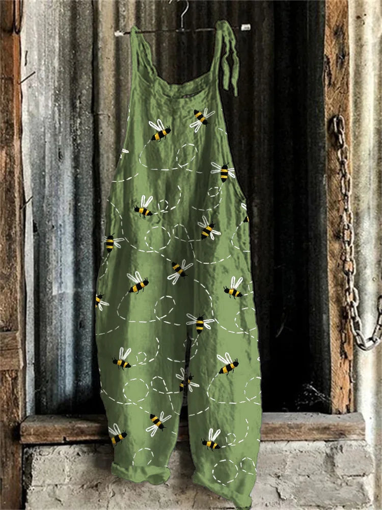 Suspenders Jumpsuits Women Print One Piece Pocket Overalls Sling Long Pants Casual Loose High Waist Rompers Y2k Streetwear 2025