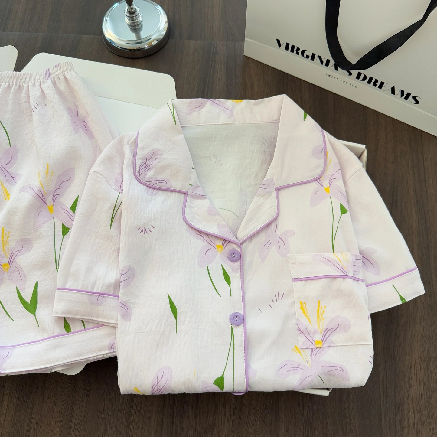 Women Summer Lapel Open Front Pajama Set Short Sleeve Top Shorts, Sweet Ins Teen Loungewear, Casual Daily Outdoor Home Wear Suit