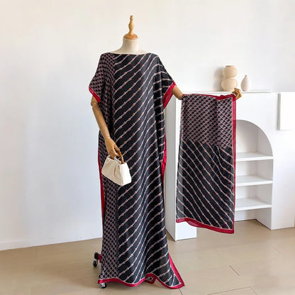 Ladies Scarf New Dubai Fashion Print Design Women Long Dress 2026 Summer Beach Party Loose Dress Silk Soft African Abaya MOOMOO