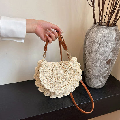 Vintage Woven Handbag New Vacation Round Summer Beach Bag Fashion Crossbody Bag Ladies Messenger Bags
