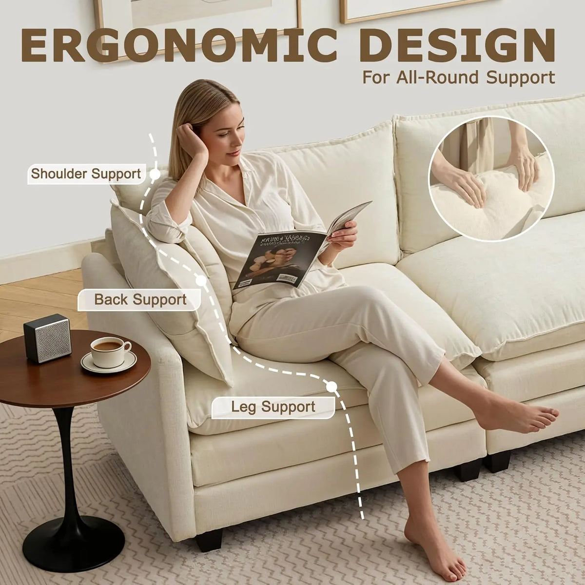113" Modular Sectional Sofa, L Shaped Cloud Couch with Ottoman, Custom