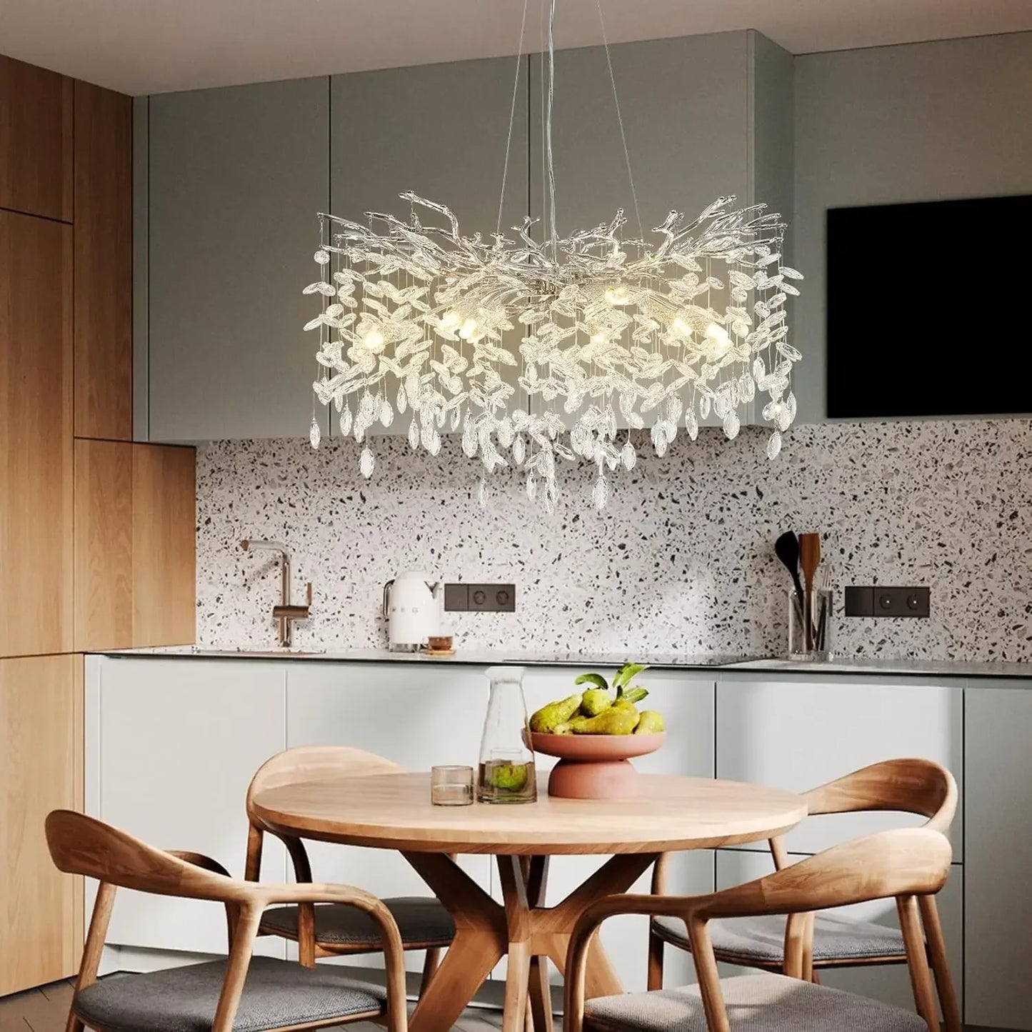 Modern Chrome Crystal Ceiling Chandelier Round Branch Crystal Chandeliers For Dining Living Room Bedroom Kitchen Fixture