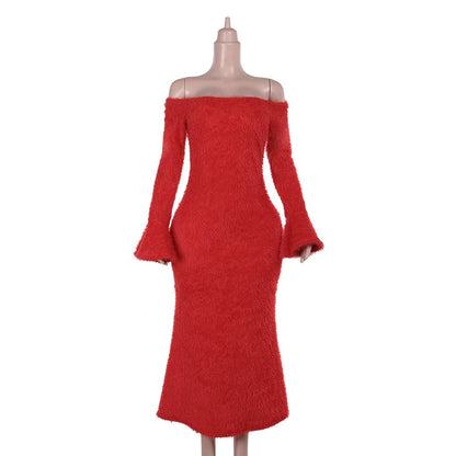 MsChuh Summer 2026 Party Dresses For Woman New Sexy Slim Dress Long Sleeves One Line Neck Vestidos Bodycon Backless Temperament