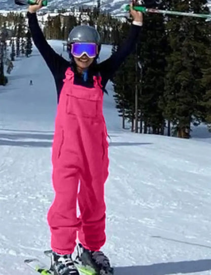 Women Fleece Warm Overalls Loose Casual Jumpsuits One-Piece Bibs Adjustable Suspender Straps Winter Fuzzy Soft Comfy Ski Pants