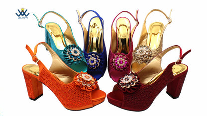 New Design Peep Toe African Spring Autumn Lady Shoes and Bag Set in Gold Color Women Sandal in Wedding