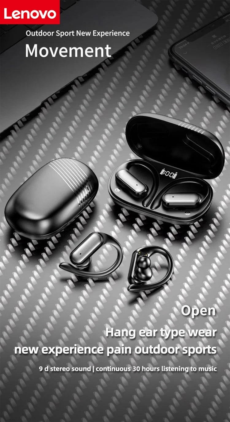 Lenovo A520 Wireless Bluetooth Earbuds Mini Touch Control Headphones HD Stereo Sound Built-in LED Light Portable Earphones