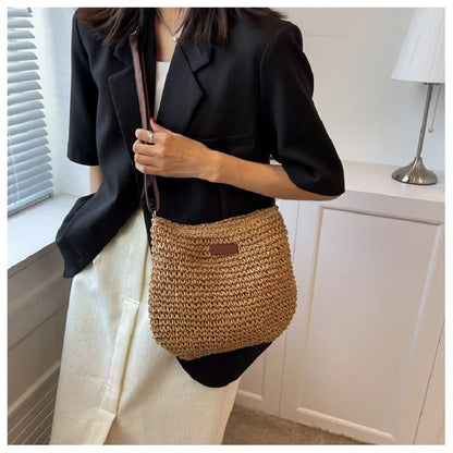Ladies Fashion Summer Straw Crossbody Bag Women Beach Holiday Shopping Woven Shoulder Handbag Messenger Purses For Women Bags