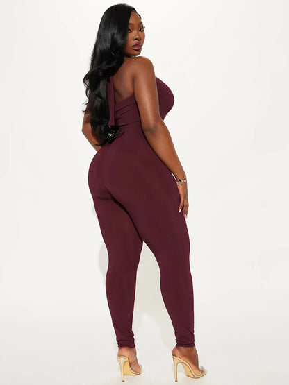 Weird Puss Hipster Backless Jumpsuit Women Halter Lace-Up Low Chest Sexy Solid Midnight Activity Stretch Slim Streetwear Overall
