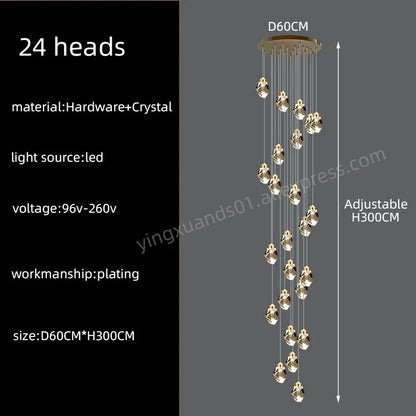 Nordic Crystal Chandelier for Living Room Villa Ceiling Chandeliers Duplex Loft Hanging Lamps Stairscase Suspended Pendant Lamps