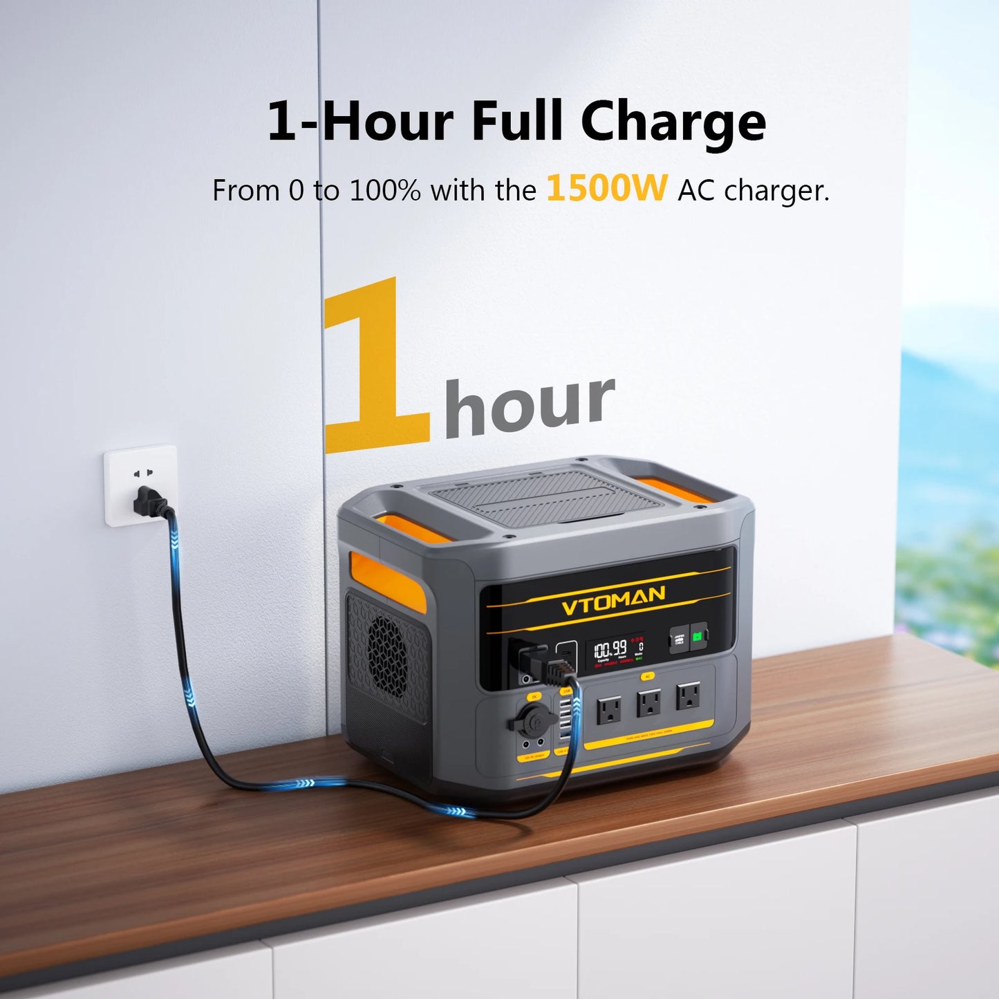VTOMAN FlashSpeed 2400 Portable Power Station 2400W 1408Wh LiFePO4 Battery UPS Uninterruptible Power Supply,Max 600W Solar Input, Expandable to 2688Wh, 12 Devices Output, Car Jump Starter for Camping Home Emergency Backup Pow
