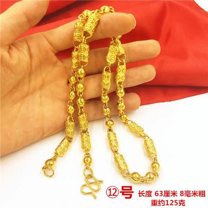 Bold Collection Necklace Men's 24K Gold AU999 - 24K Gold Double Dragon Head Bead, Hexagonal Cloud, Prestige Heirloom