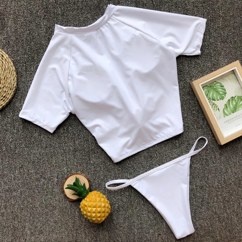 2 Colors Sexy Two Piece Swimsuit Swimwear Women Short Sleeve Knotted Solid Two-piece Bathing Suit Beachwear Banadores Mujer 2026