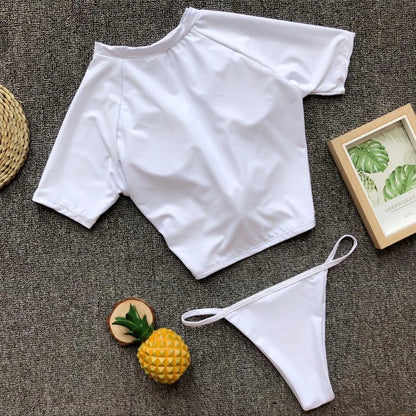2 Colors Sexy Two Piece Swimsuit Swimwear Women Short Sleeve Knotted Solid Two-piece Bathing Suit Beachwear Banadores Mujer 2026