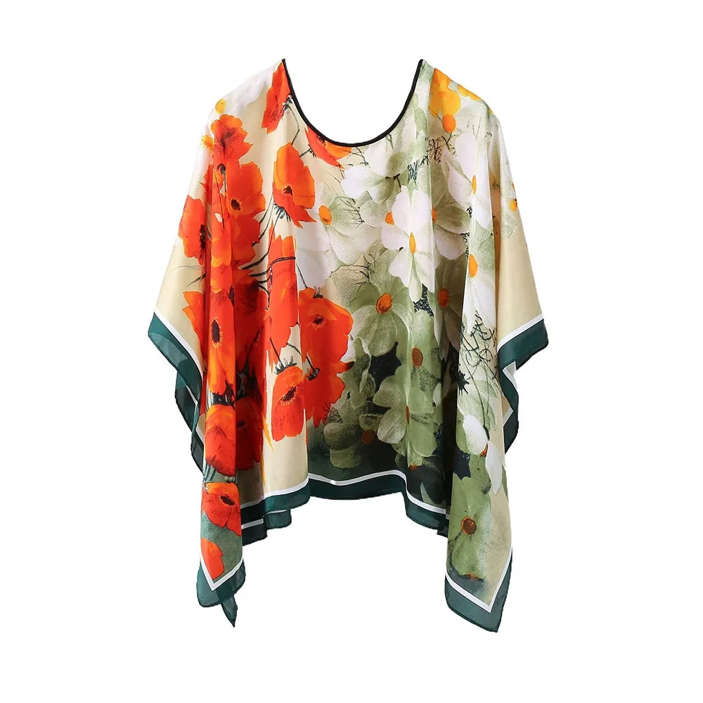 Shawls Summer Beach Sexy Women Fashion Print Chiffon Smock Bikini Cover Up Loose Blouse Sunscreen Comfortable Poncho