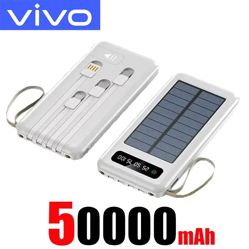 VIVO 200000mAh Solar Power Bank Large Capacity Mobile Power Fast Charging Battery Dual USB 4 Cables For iPhone Samsung Huawei