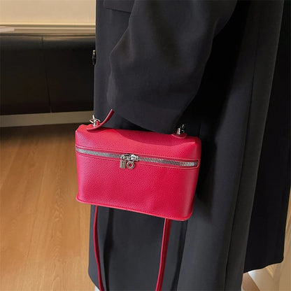Fashionable Light Luxury Solid Color Box Bag Litchi Pattern Portable Carrying Crossbody Bag Daily Commuting Versatile Square Bag