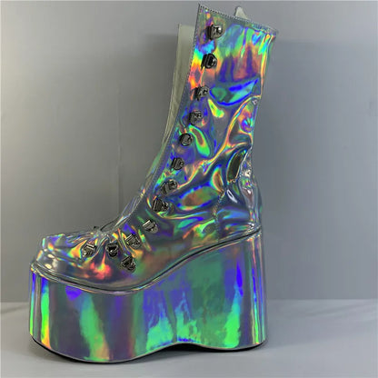 12.5cm fashion wedge heel, stage performance style, street style, sexy custom boots, model stage show ankle boots