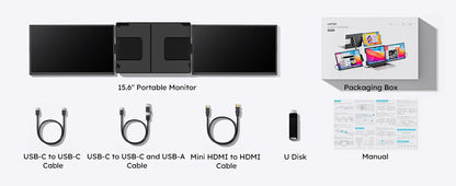 15.6 inch Triple Screen Extender for Laptop Mini PC 1080 FHD IPS External Extension Portable Dual Monitor For MAC Windows Chrome