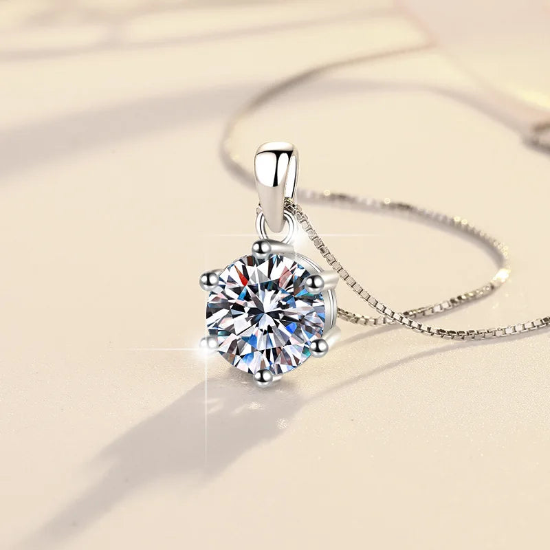 Classic 6-Prongs 925 Silver Moissanite Necklace For Women Cherry Blossom Cut Russian Cut Sakura Cut Women's Moissanite Necklace
