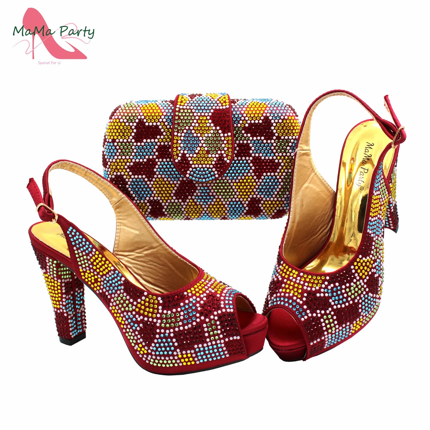 New Shoes and Matching Bag for Nigeria Party Slip on Shoes for Women Ladies Italian Shoes and Bag Set Decorated with Rhinestone