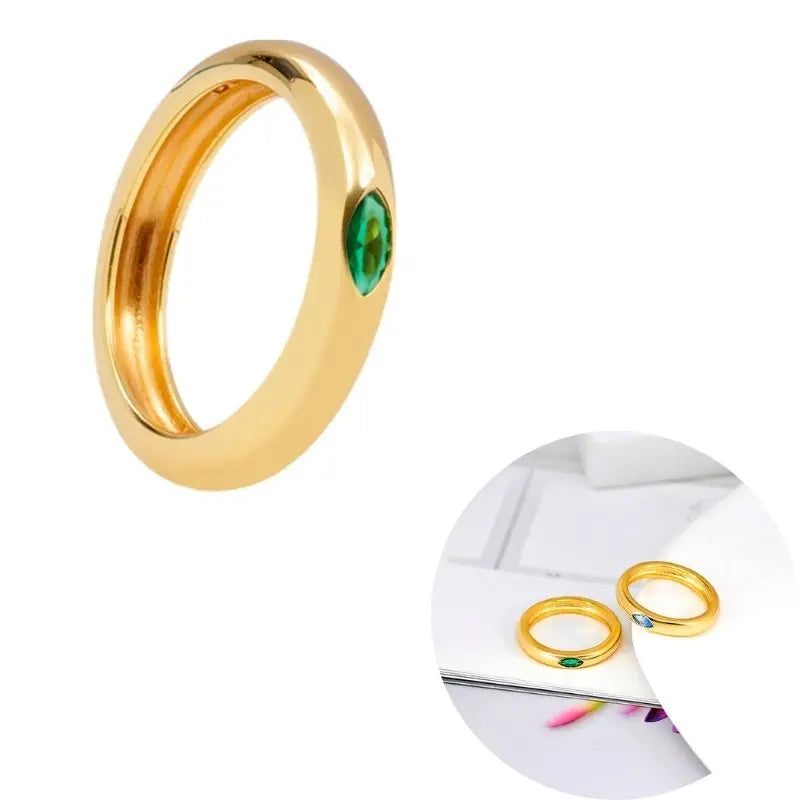 24K Gold Plated Colorful Crystal Gold Rings Turquoise Engagement Wedding Anniversary Ring Light Luxury Fashion Jewelry Gifts A40